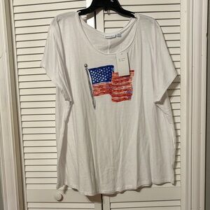Kiwi Fresh White Short-Sleeve Tee with Americana Flag Graphic